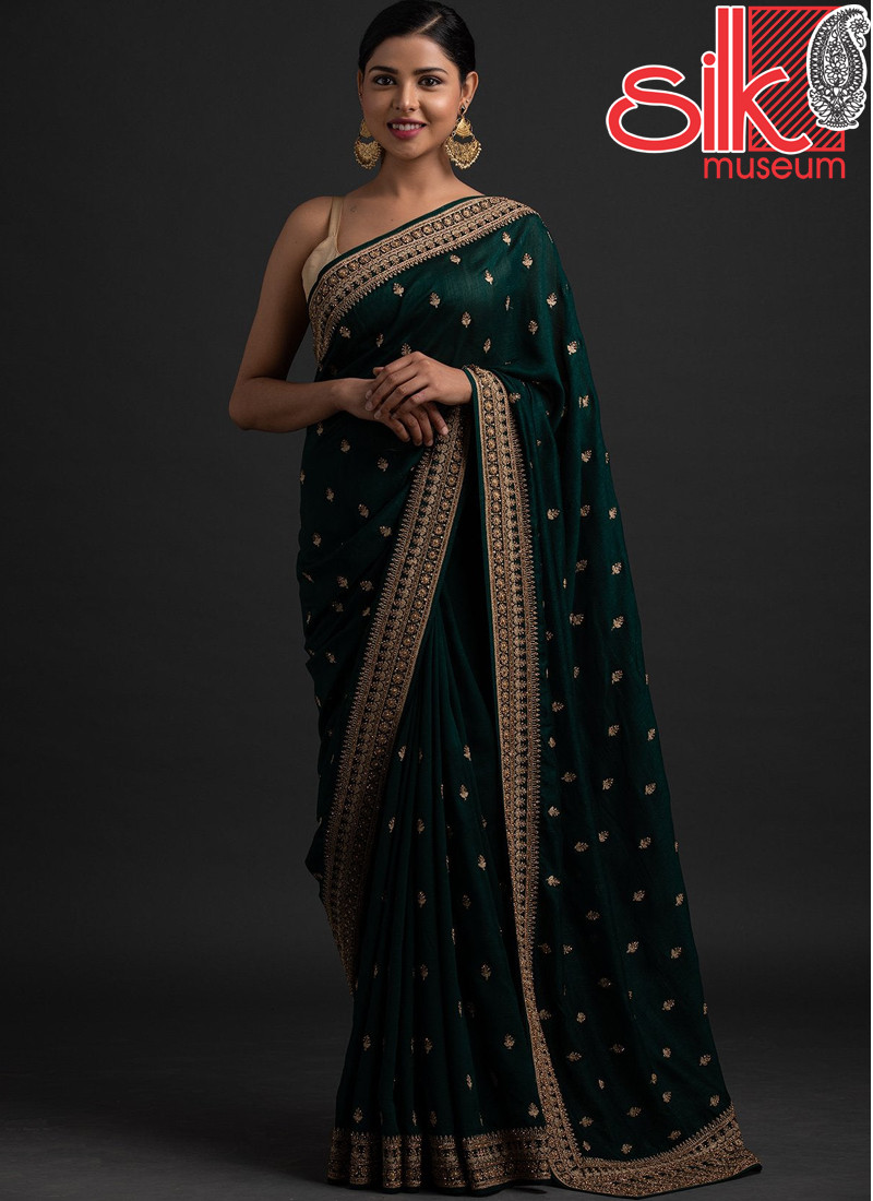 14707 Green Art-Silk Gota Sarees With Dori Sequins Stone Work