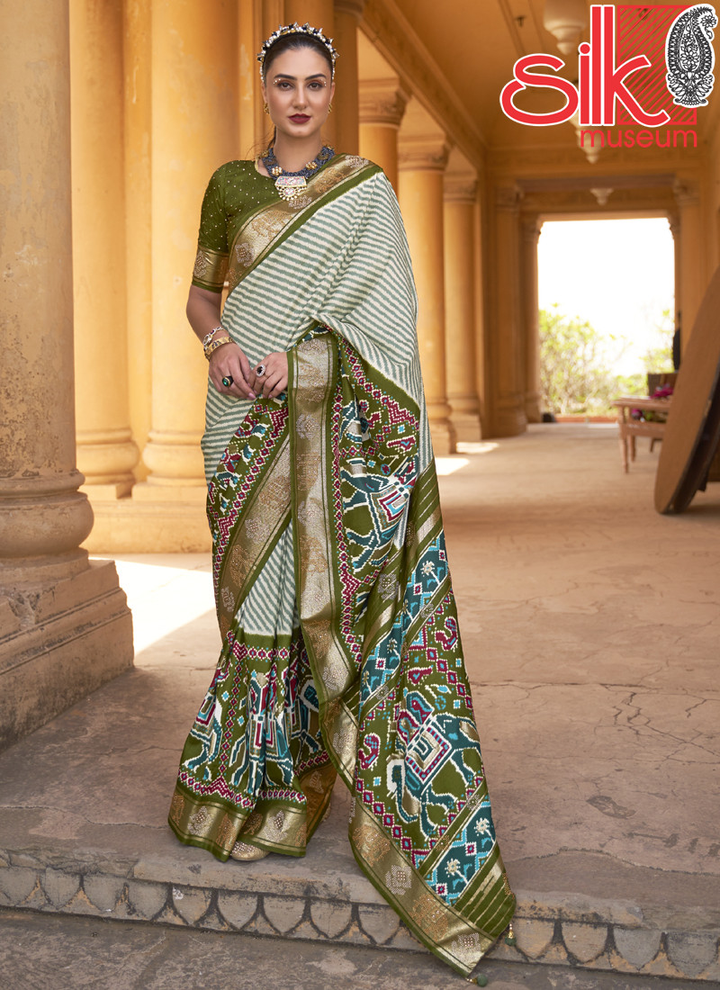 14711 Beautiful Green Semi-Patola Sarees