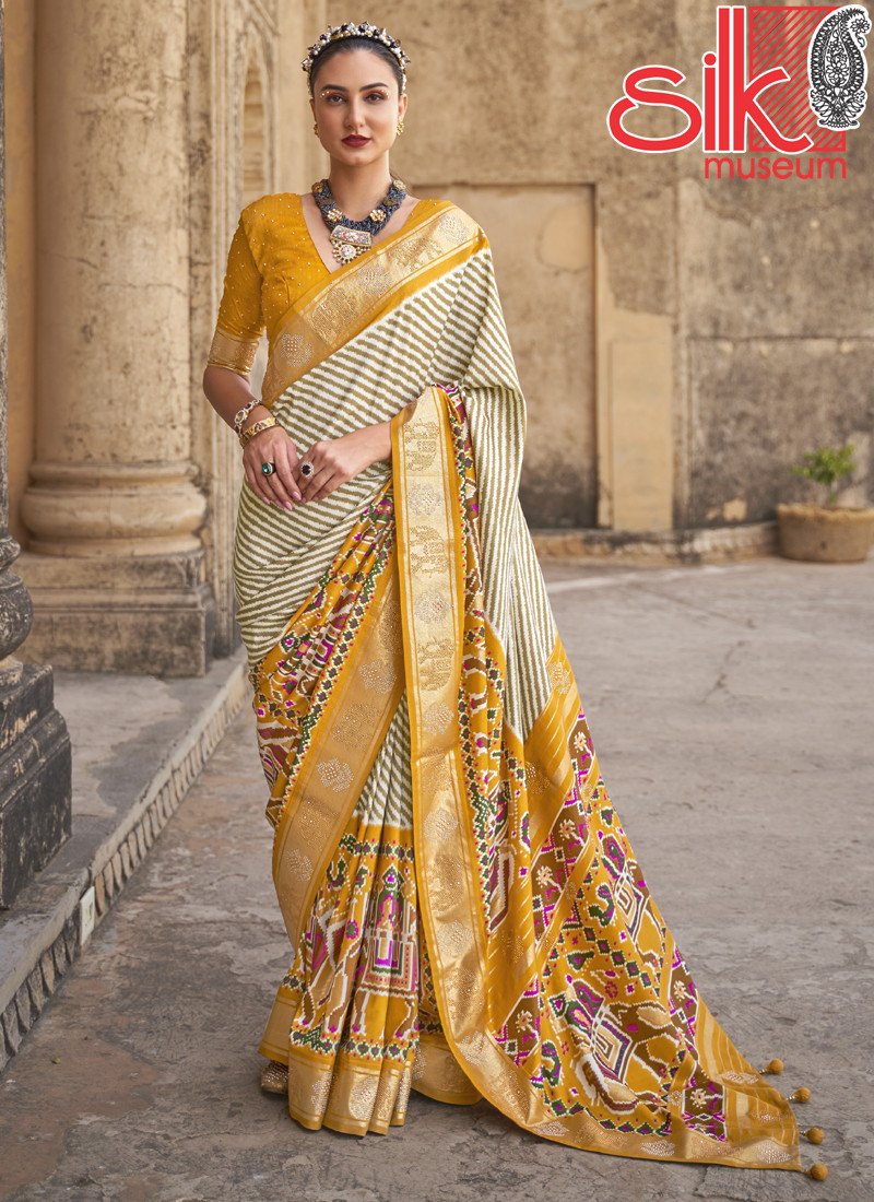 14712 Beautiful Yellow Semi-Patola Sarees