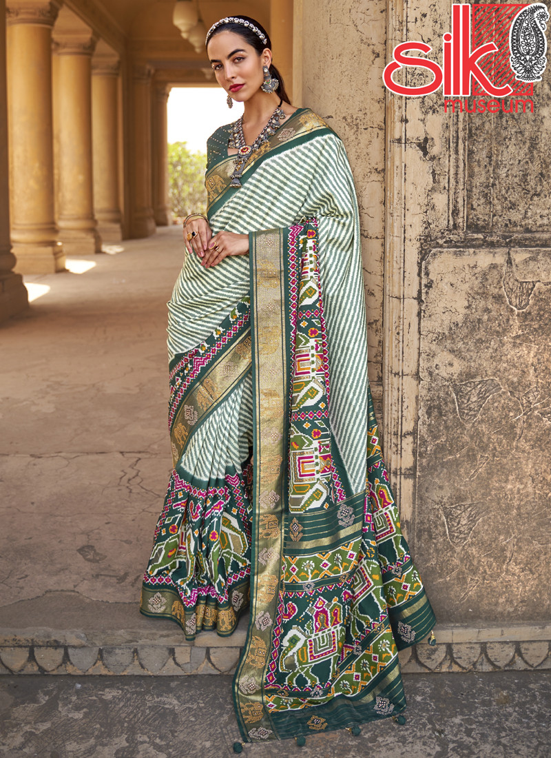 14714 Beautiful Bottle-Green Semi-Patola Sarees