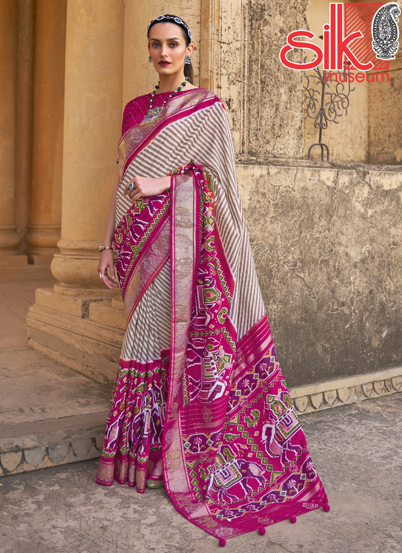 14718 Beautiful Pink Semi-Patola Sarees