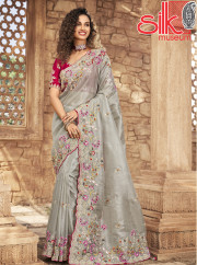 Organza Net With Gota-Patti Work Silver 