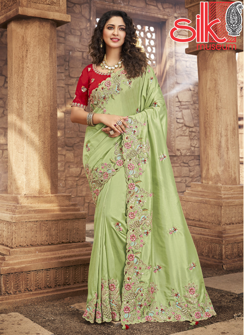 14720 Organza Net With Gota-Patti Work Pista Sarees