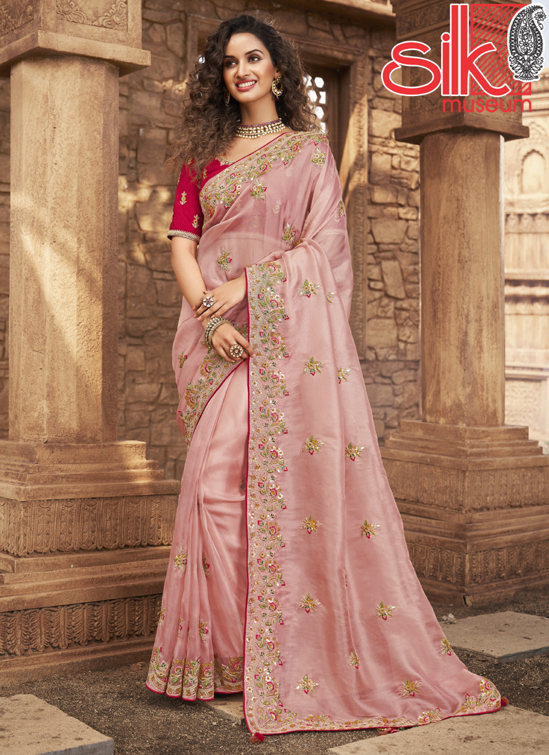 14721 Organza Net With Gota-Patti Work Pink Sarees