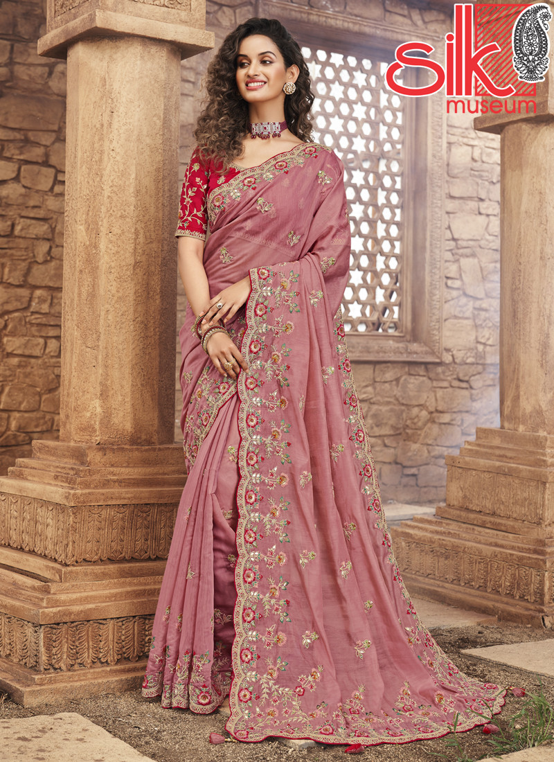 14723 Organza Net With Gota-Patti Work Dark-Pink Sarees