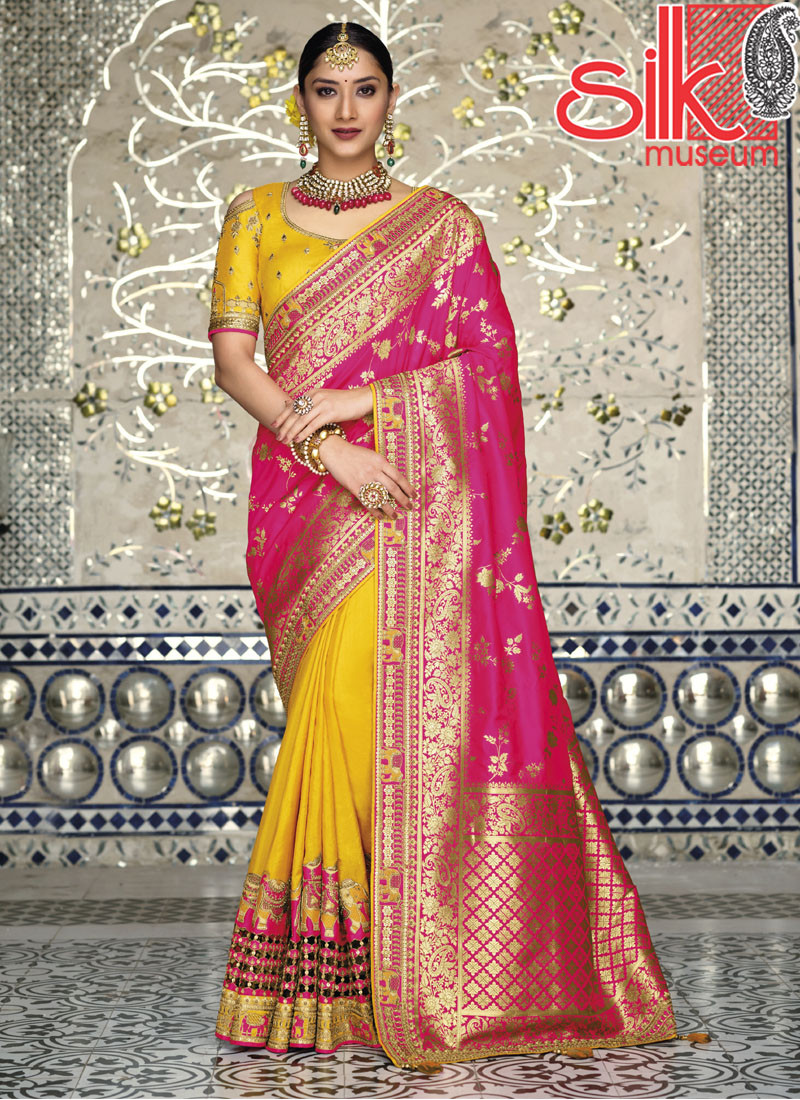 14740 Yellow Rani Banarasi Heavy Raw Silk Sarees