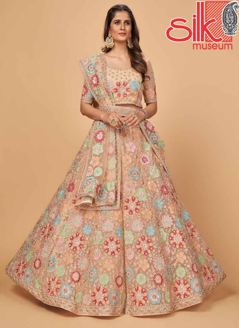 Multi Flower  Lehenga Choli With Embroidery & Stone Work