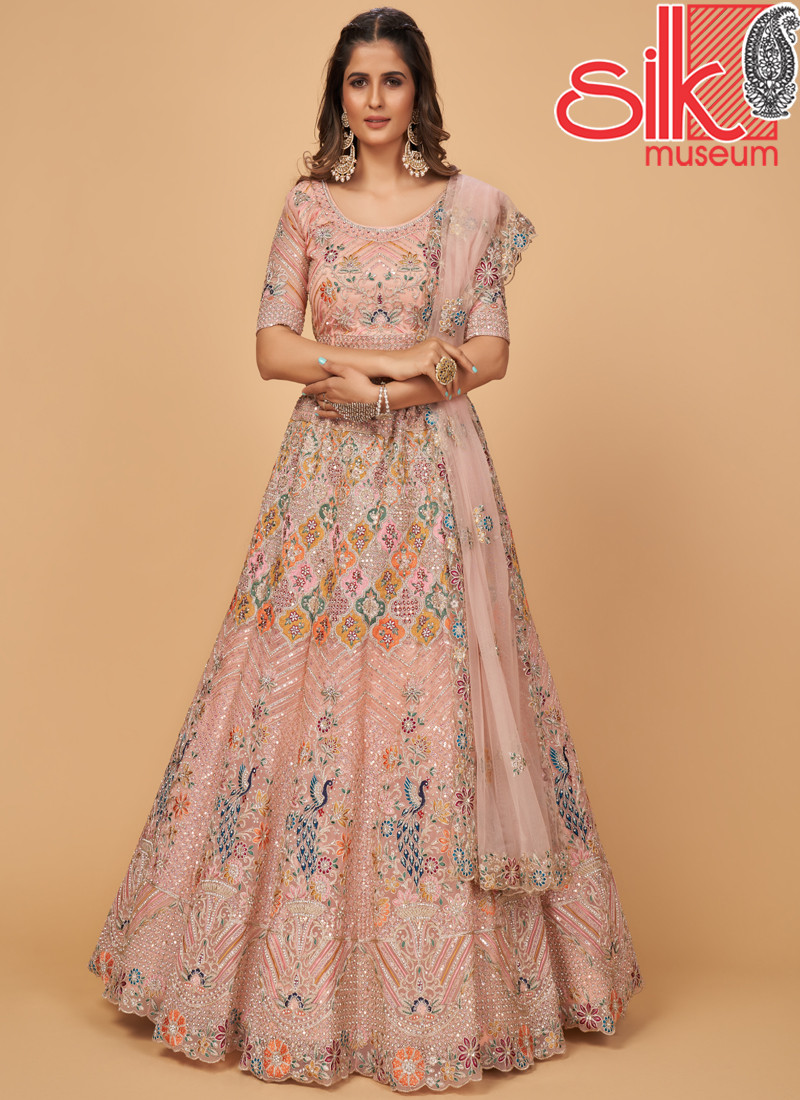14752 Pink Lehenga Choli With Embroidery & Stone Work