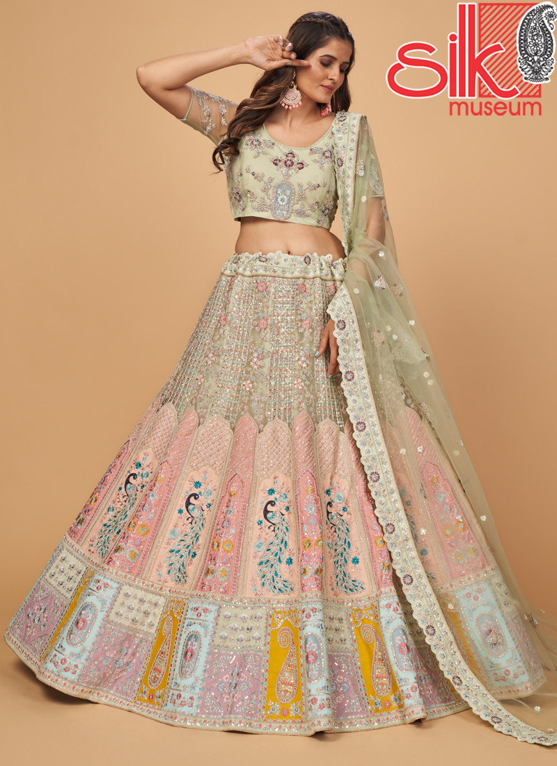 14753 Pista Lehenga Choli With Embroidery & Stone Work