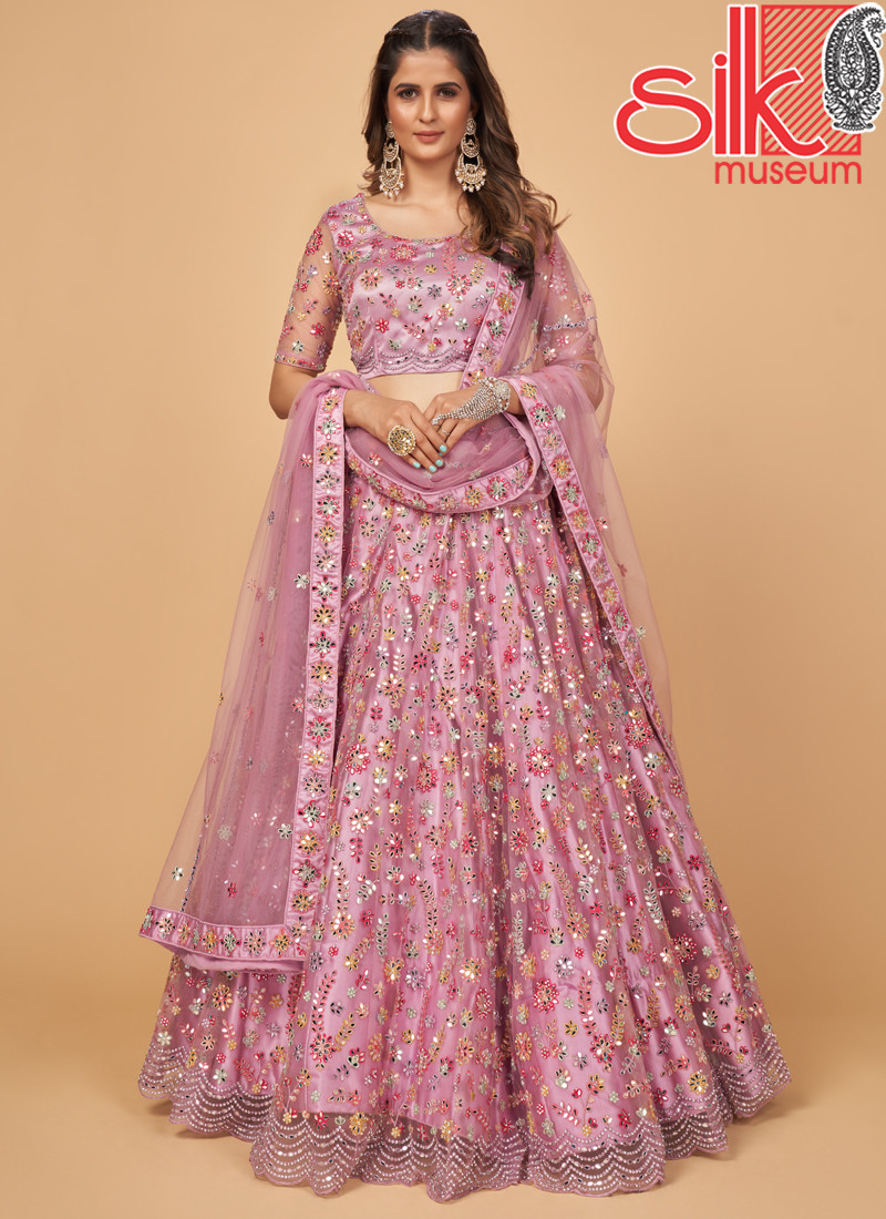14757 Dark Pink Lehenga Choli With Embroidery,Mirror & Stone Work