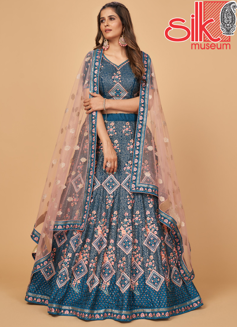 14759 Blue Lehenga Choli With Embroidery & Stone Work