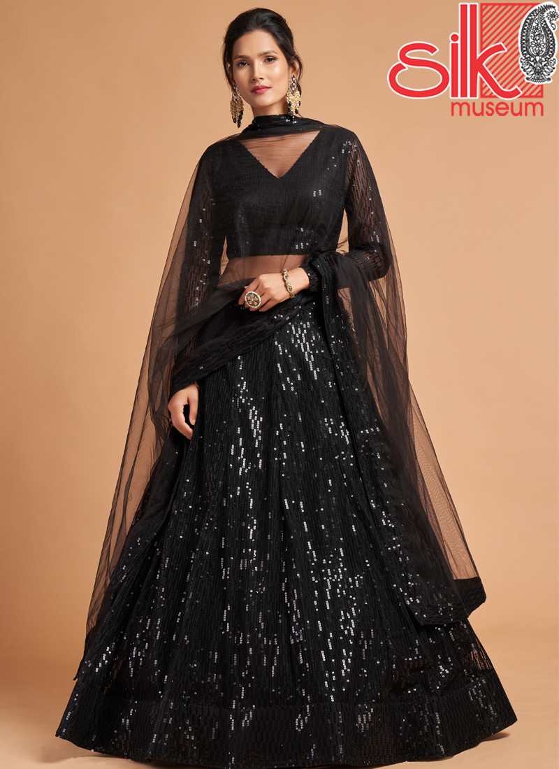 14762 Black Lehenga Choli Net With Thread,Sequins & Embroidery Work