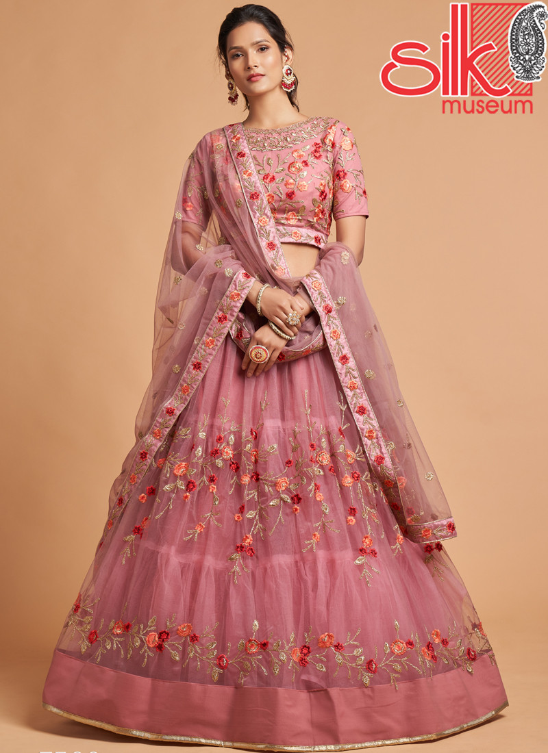 14763 Dusty Pink Lehenga Choli Net With Zari,Badla,Dori,Thread & Embroidery Work