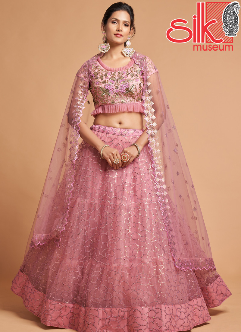 14767 Blush Pink Lehenga Choli Net With Zari,Badla,Dori,Thread & Embroidery Work