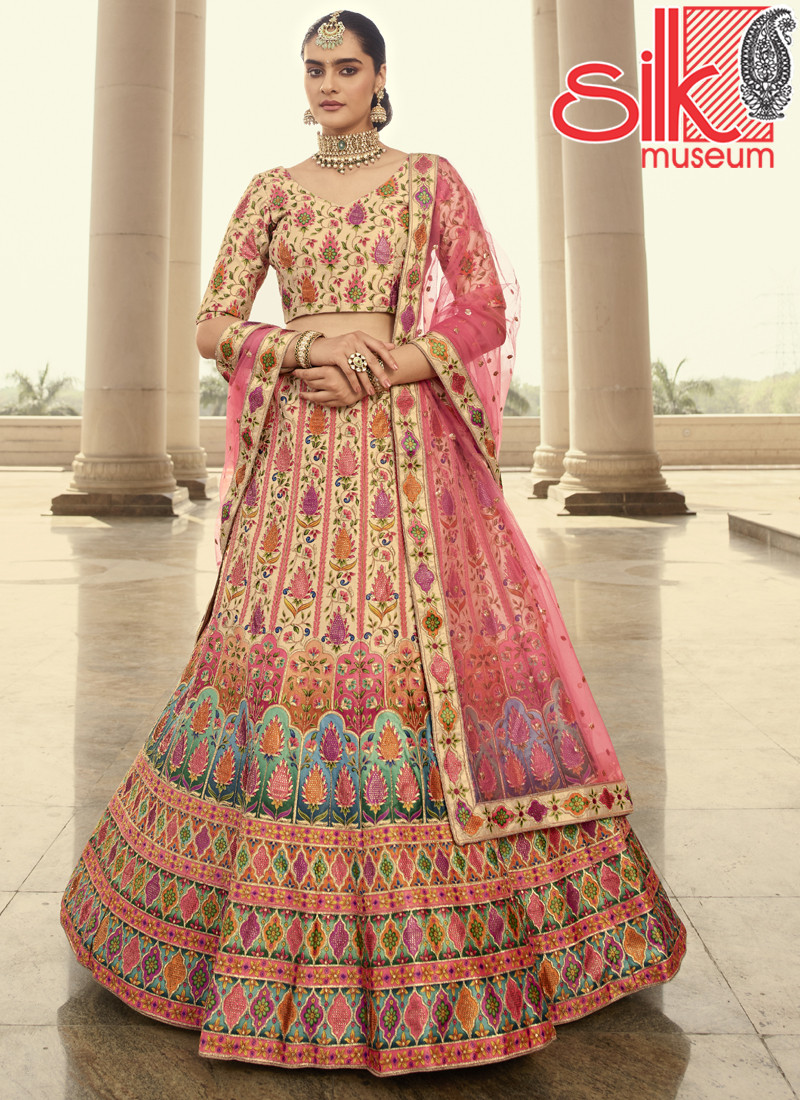 14771 Beige Lehenga Choli Art Silk,Net Embroidery With Print & Swarovski Work