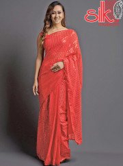 Coral Georgette Embellished Saree With B