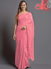 Pink Georgette Embellished Saree With Bl