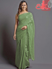 Light Green Georgette Embellished Saree 