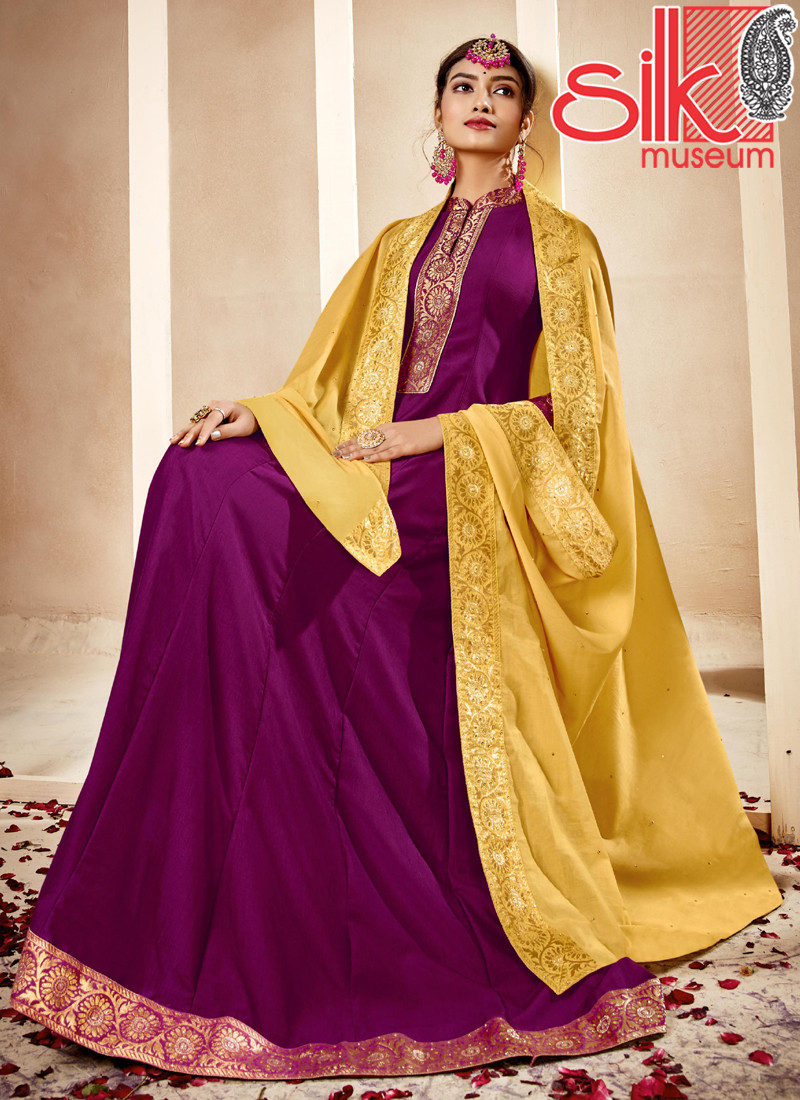 Purple  Heavy Masleen with Dola Jacquard Lace & Handwork