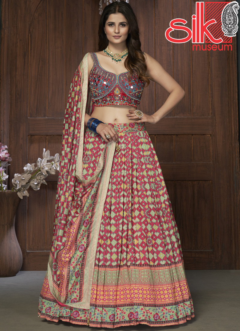 14817 Multi Lehenga Choli Silk,Chinon With Mirror,Sequins & Handwork