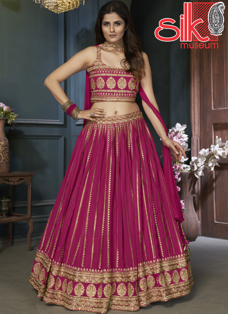 14820 Pink Lehenga Choli Georgette With Zari,Resham & Sequins Work