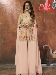 Peach Dress Georgette With Zari,Resham,Mirror & Sequins Work