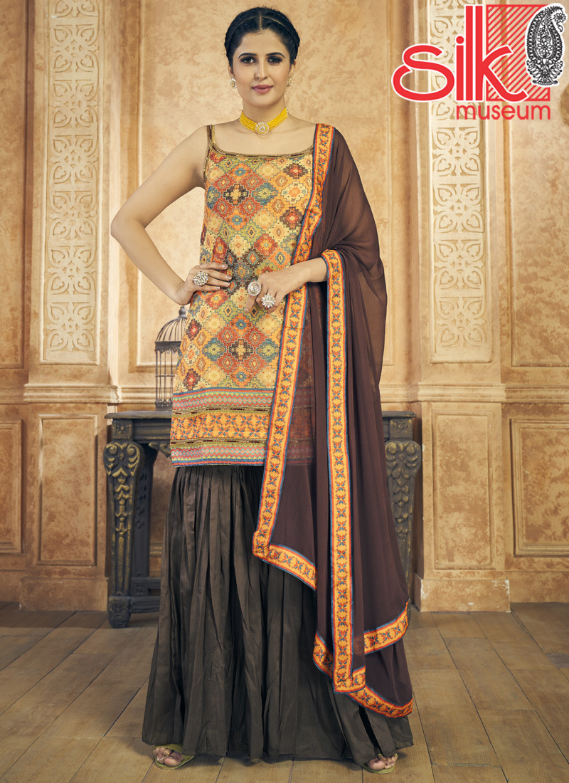 14835 Multi Dress Printed Chinon Silk,Chiffon With Resham & Sequins Work