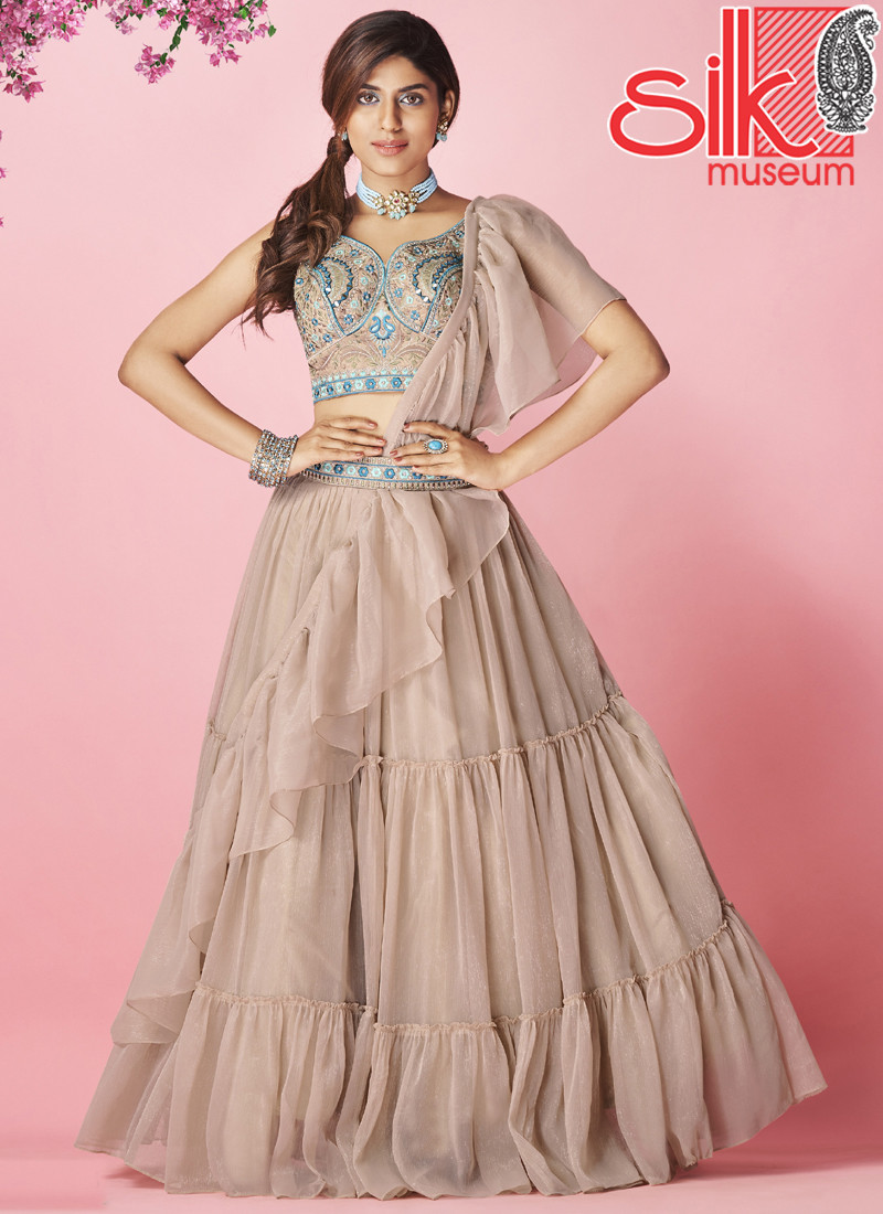 Rose Taupe Lehenga Choli Art Silk,Chiffon With Thread & Hand Work