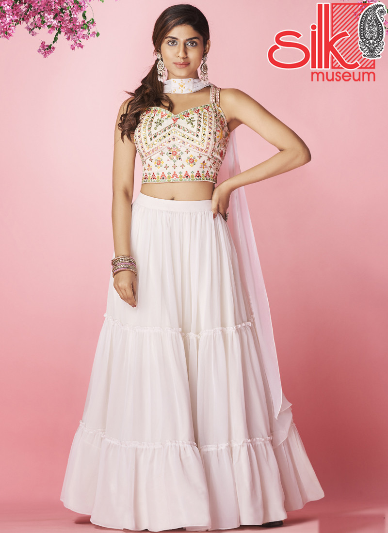 14843 White Lehenga Choli Georgette Fabrics With Thread & Hand Work