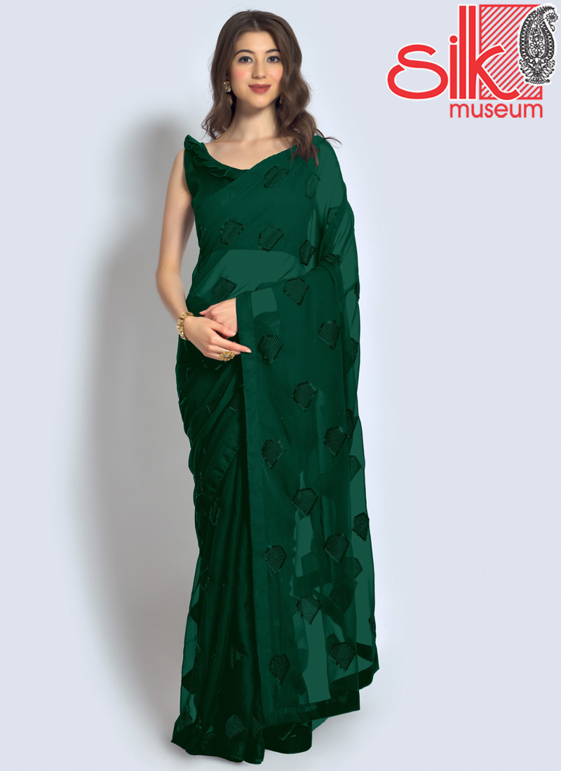 14852 Green Saree Georgette With Sequence,Thread & Embroidery Work
