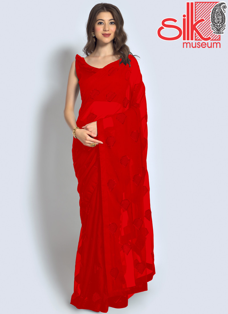 14856 Red Saree Georgette With Sequence,Thread & Embroidery Work