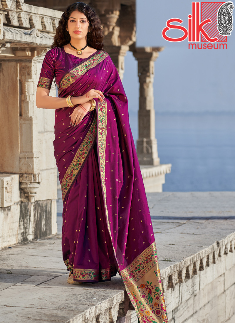 14858 Wine Banarasi Soft Silk Designer Sarees