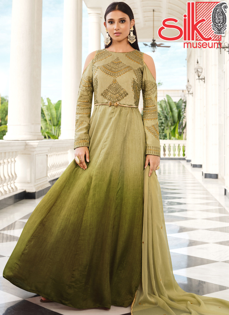 Green Semi-stitched Embroidered Dress Material With Dupatta