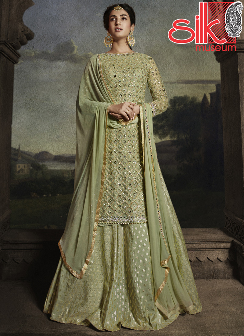 14872 Green Unstitched Embroidered Dress Material With Dupatta