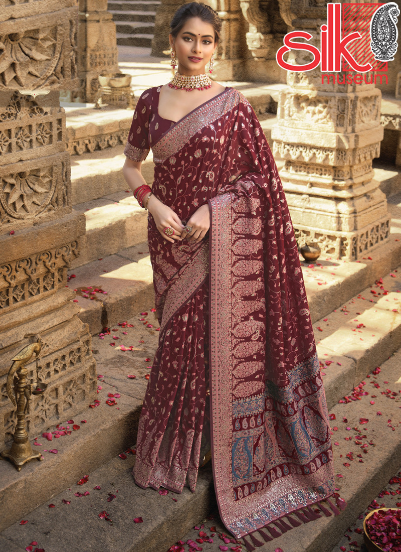 14885 Beautiful Wine Kani Silk Sarees