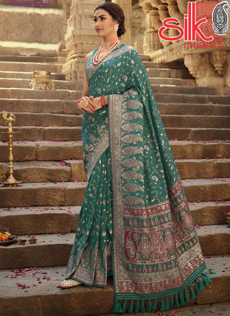 14886 Beautiful Teal Kani Silk Sarees