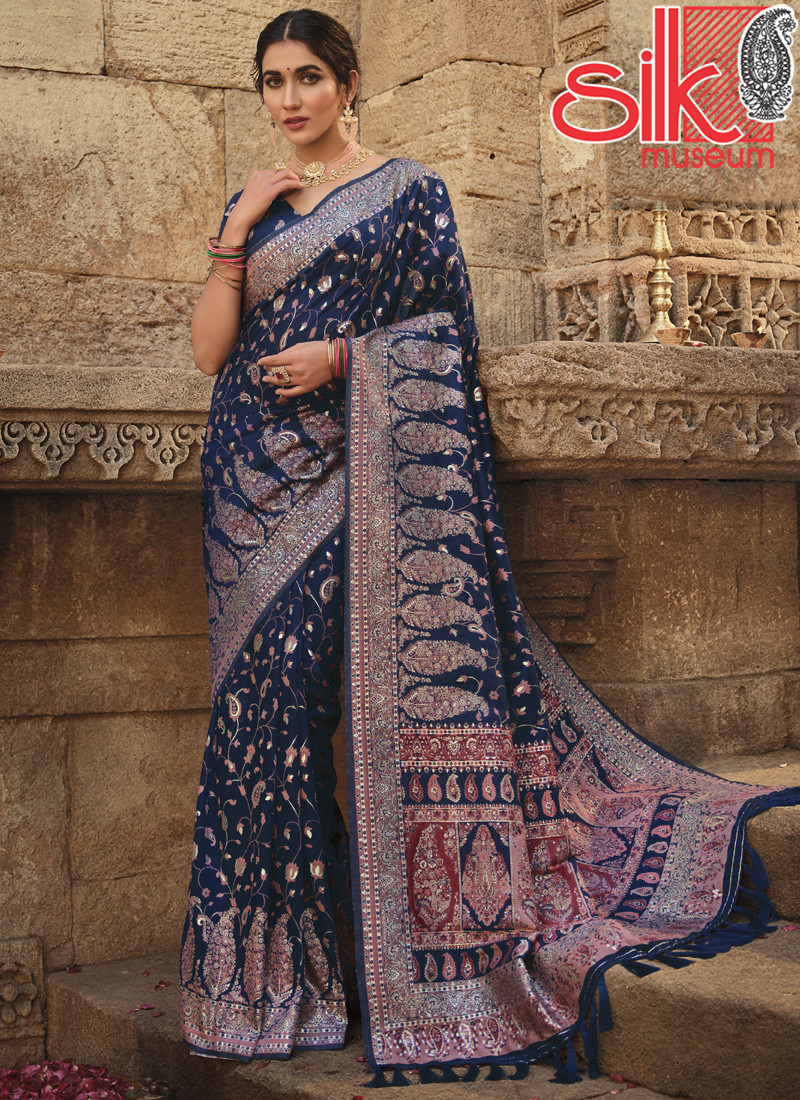 14887 Beautiful Blue Kani Silk Sarees