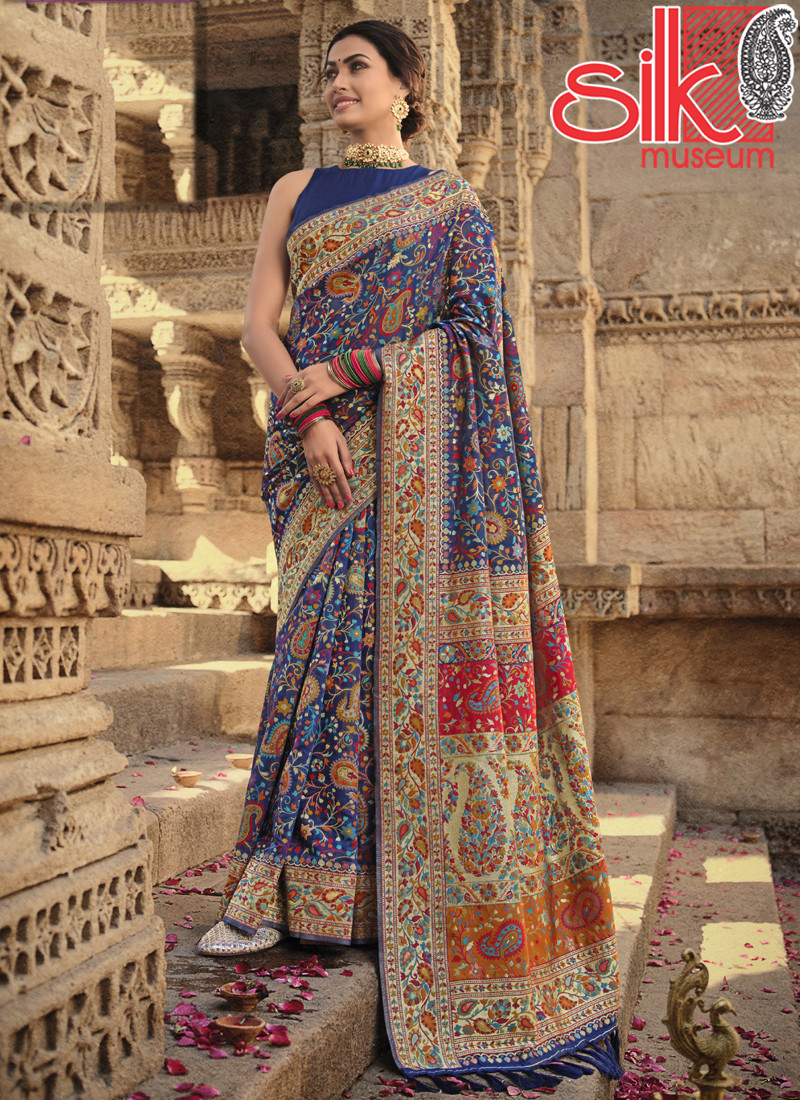 14892 Blue Kani Silk Sarees