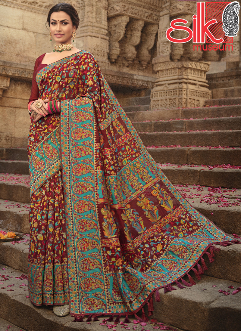 14895 Wine-Sky Kani Silk Sarees