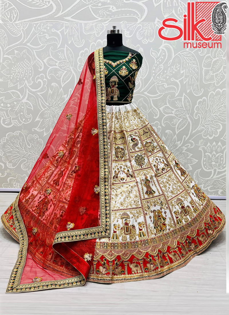 14896 White Lehenga With Designer Dori,Jari Embroidery,Diamond,Hand Work