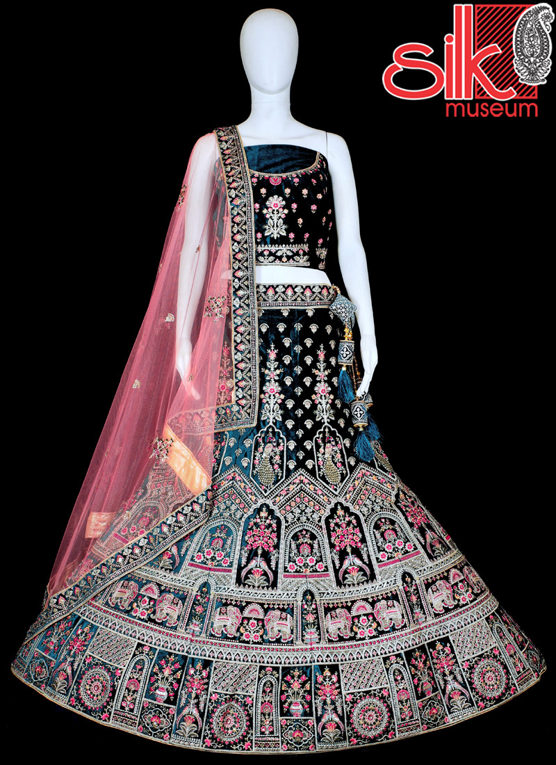 14905 Designer Heavy Rama Velvet Lehenga With Multi Embroidery Work