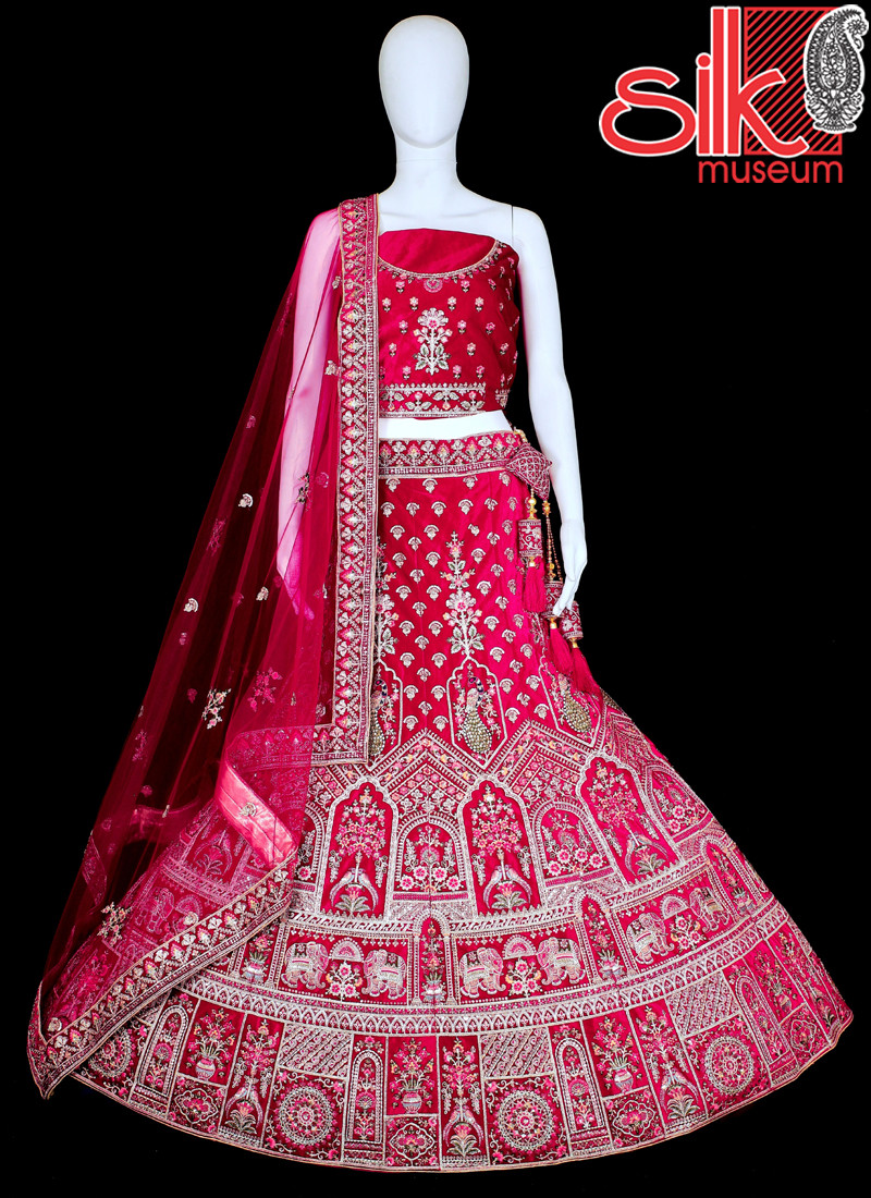 14906 Designer Heavy Pink Velvet Lehenga With Multi Embroidery Work