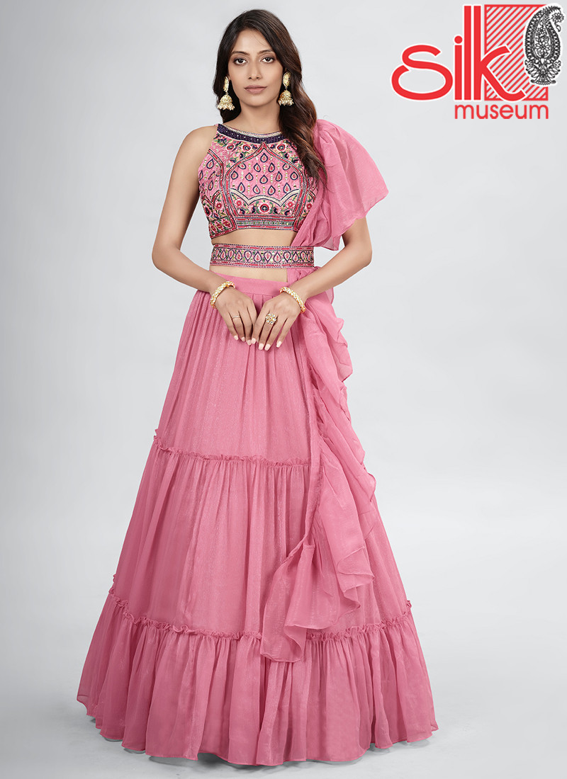 Pink Art Silk,Chiffon Lehenga With Thread & Hand Work