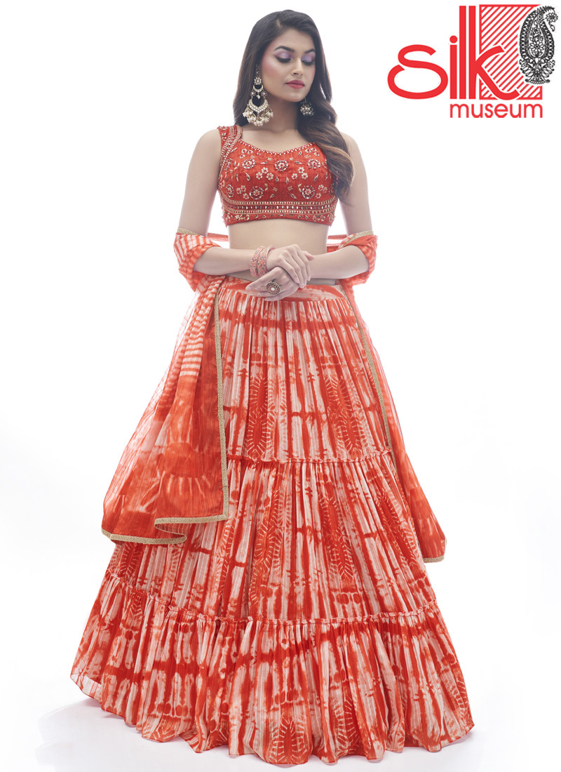 14918 Red Jacquard Lehenga With Thread & Hand Work