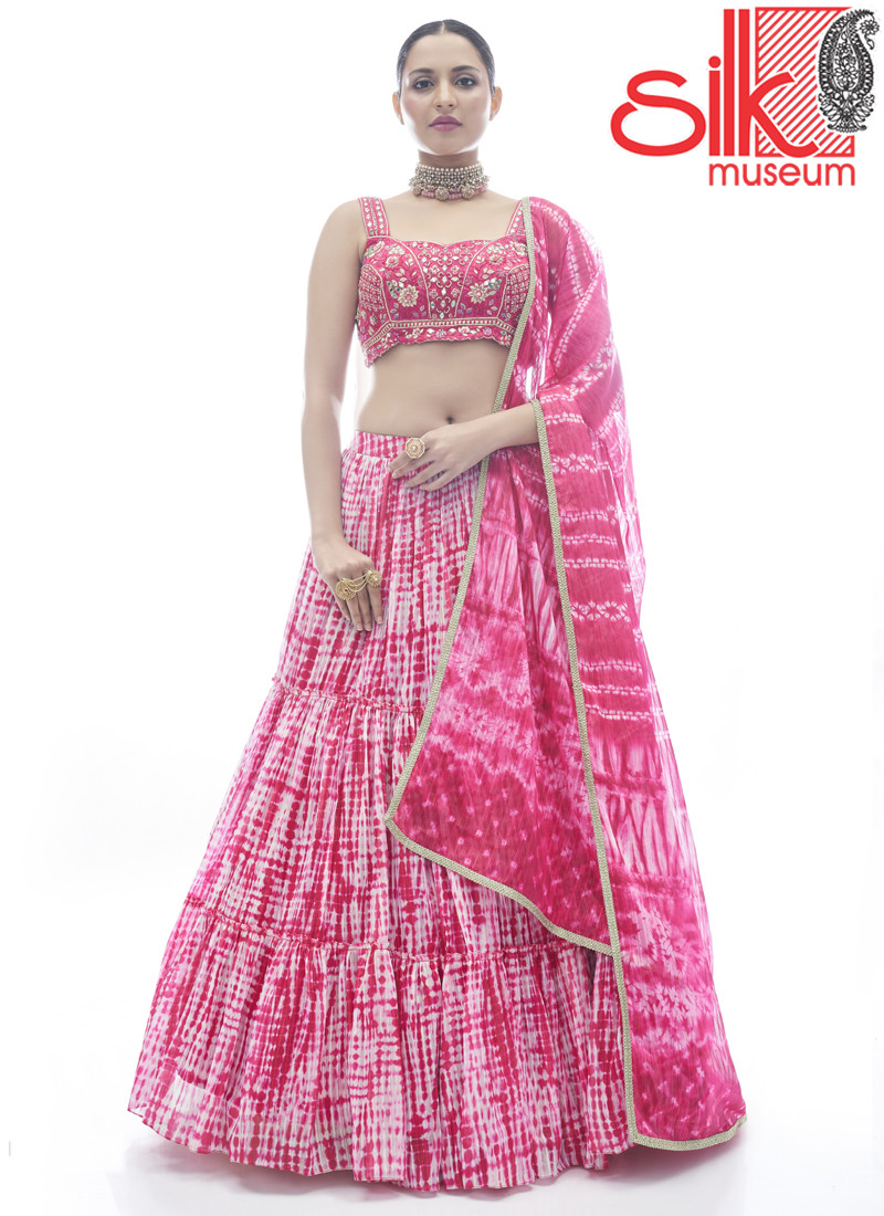 14919 Pink Jacquard Lehenga With Thread & Hand Work