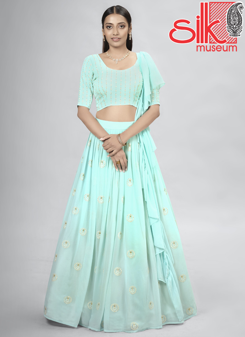 14922 Turquoise Georgette Lehenga With Thread & Sequins