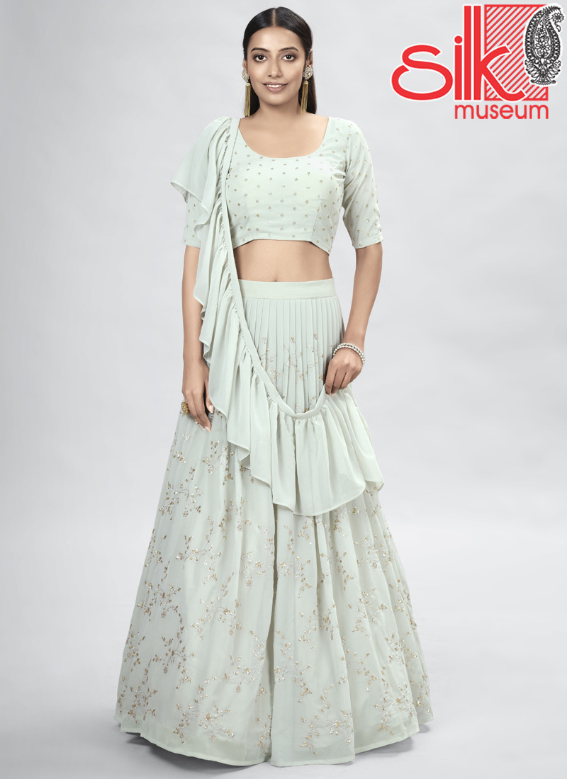 14924 Light Green Georgette Lehenga With Thread & Sequins