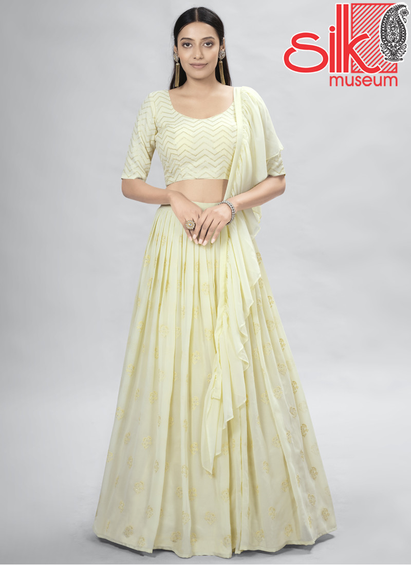 14925 Yellow Georgette Lehenga With Thread & Sequins
