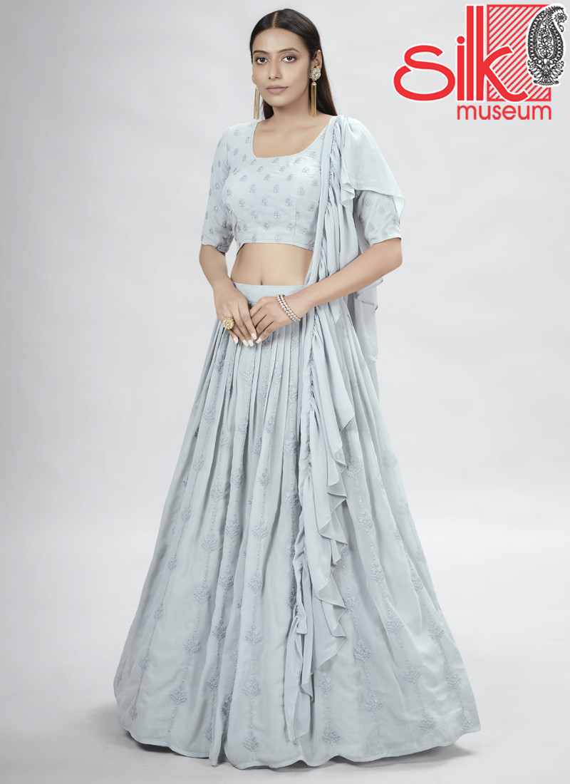 14926 Grey Georgette Lehenga With Thread & Sequins