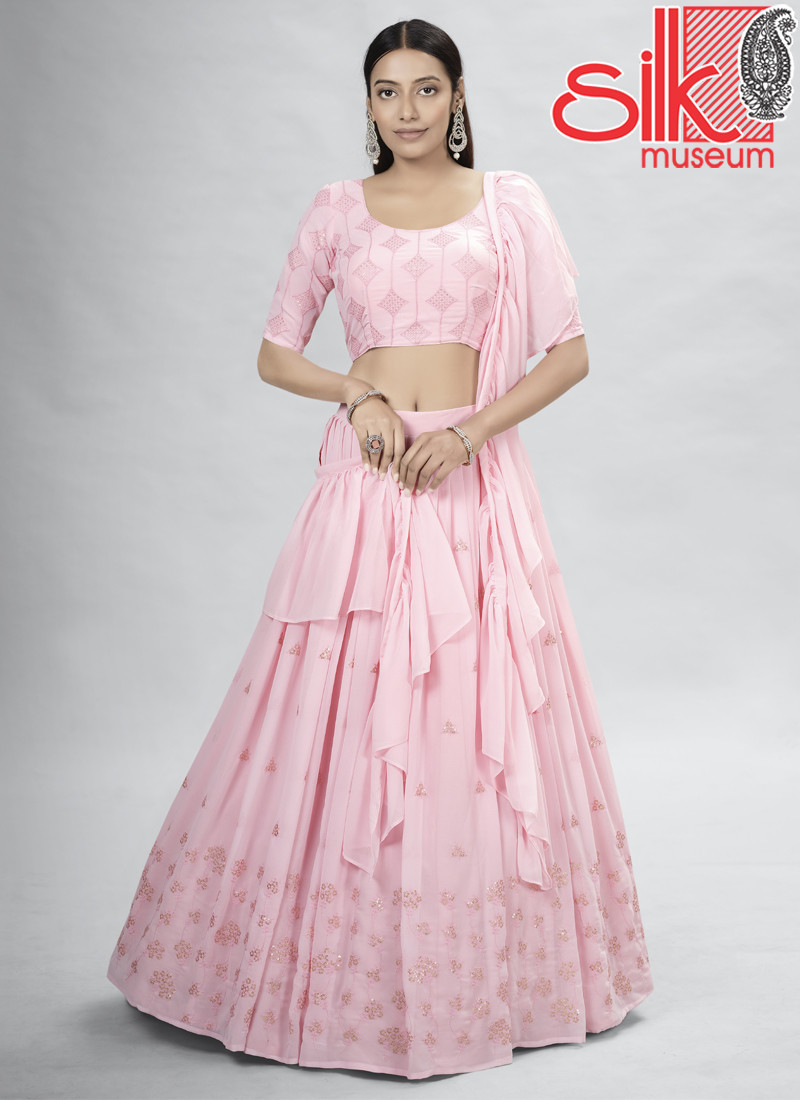 14927 Pink Georgette Lehenga With Thread & Sequins